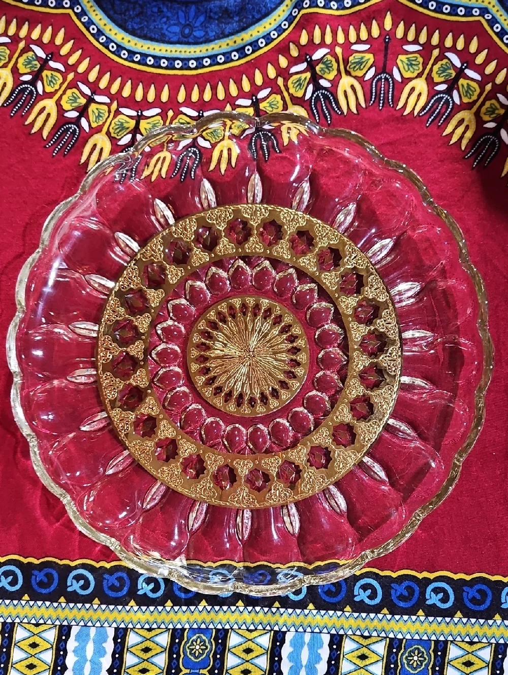 VTG Culver Valencia Glass & 22k Gold Filigree Serving Platter/Cake Plate